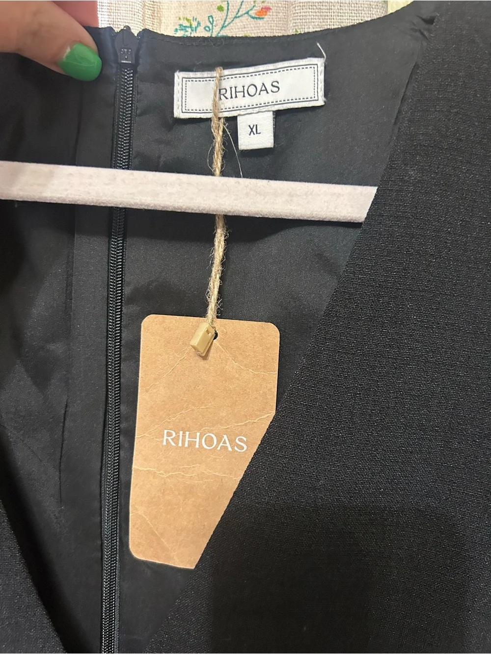 RIHOAS Black Linen Blend‎ Deep V Neck Mini Dress XL NWT